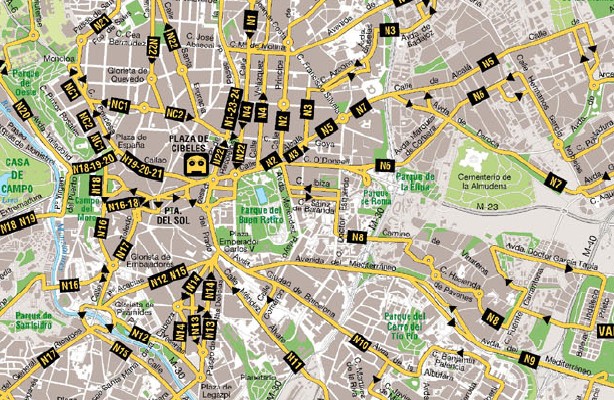 Mapa Autobuses Nocturnos "Búhos" Madrid
